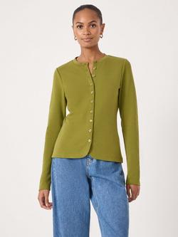 HUSH Jersey Crew Neck Cardigan, Peat Moss