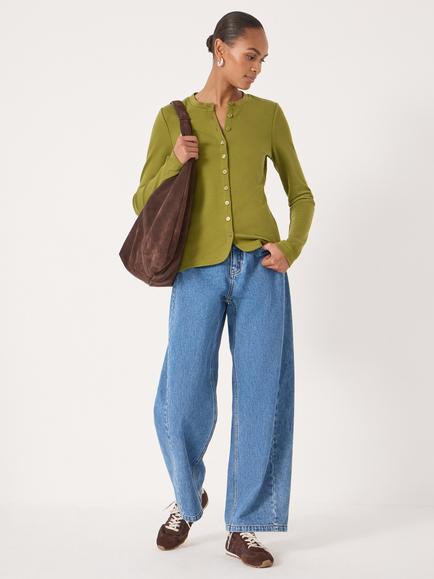 HUSH Jersey Crew Neck Cardigan - view 2, Peat Moss