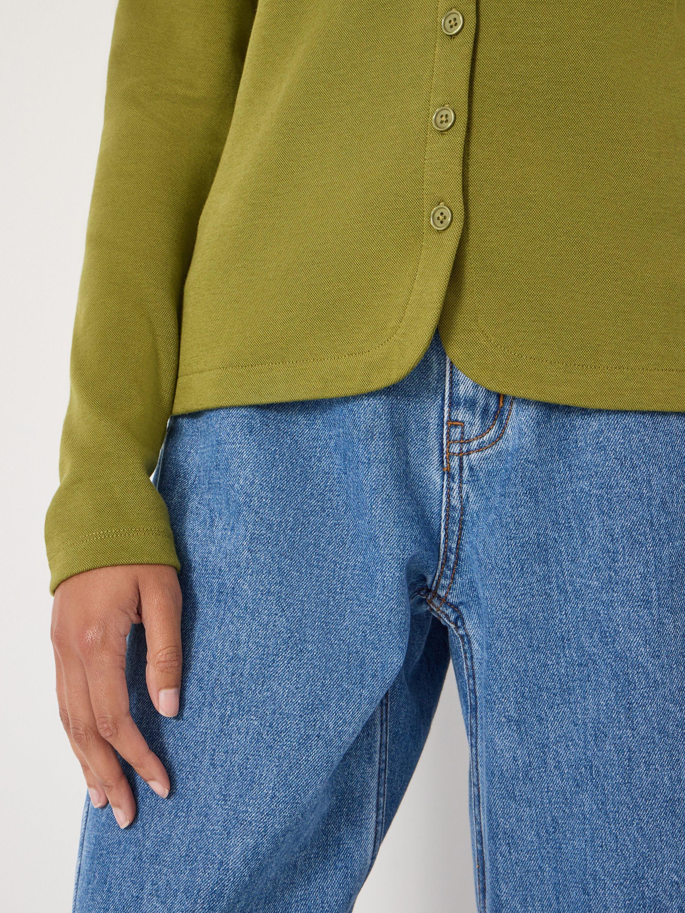 Product image 3 of 5, which shows HUSH Jersey Crew Neck  Cardigan , Peat Moss, XXS