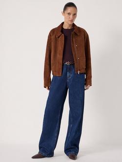 HUSH Bomber Suede Jacket, Toffee Brown, Toffee Brown