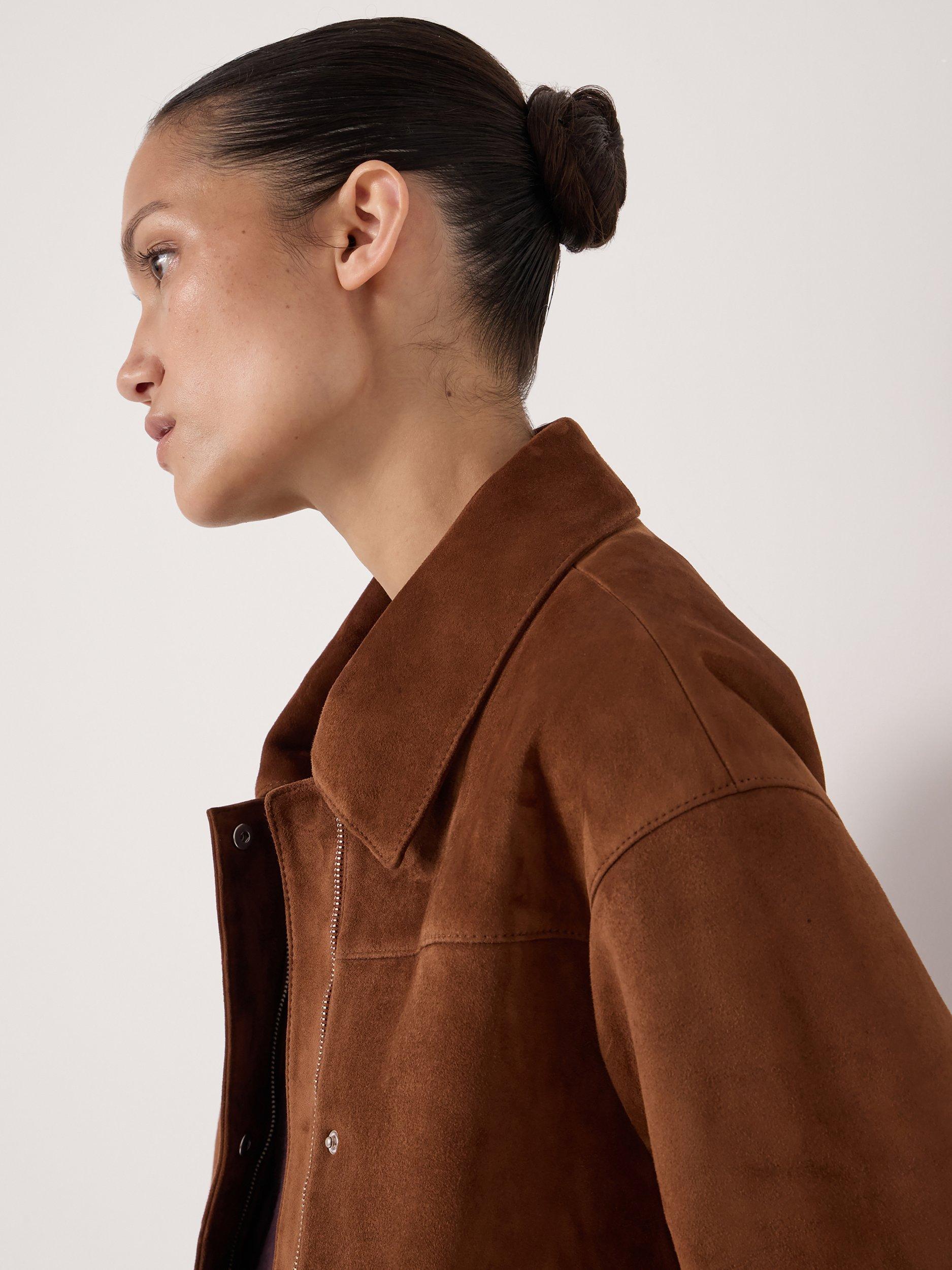 Product image 3 of 5, which shows HUSH Bomber Suede Jacket, Toffee Brown, L-XL