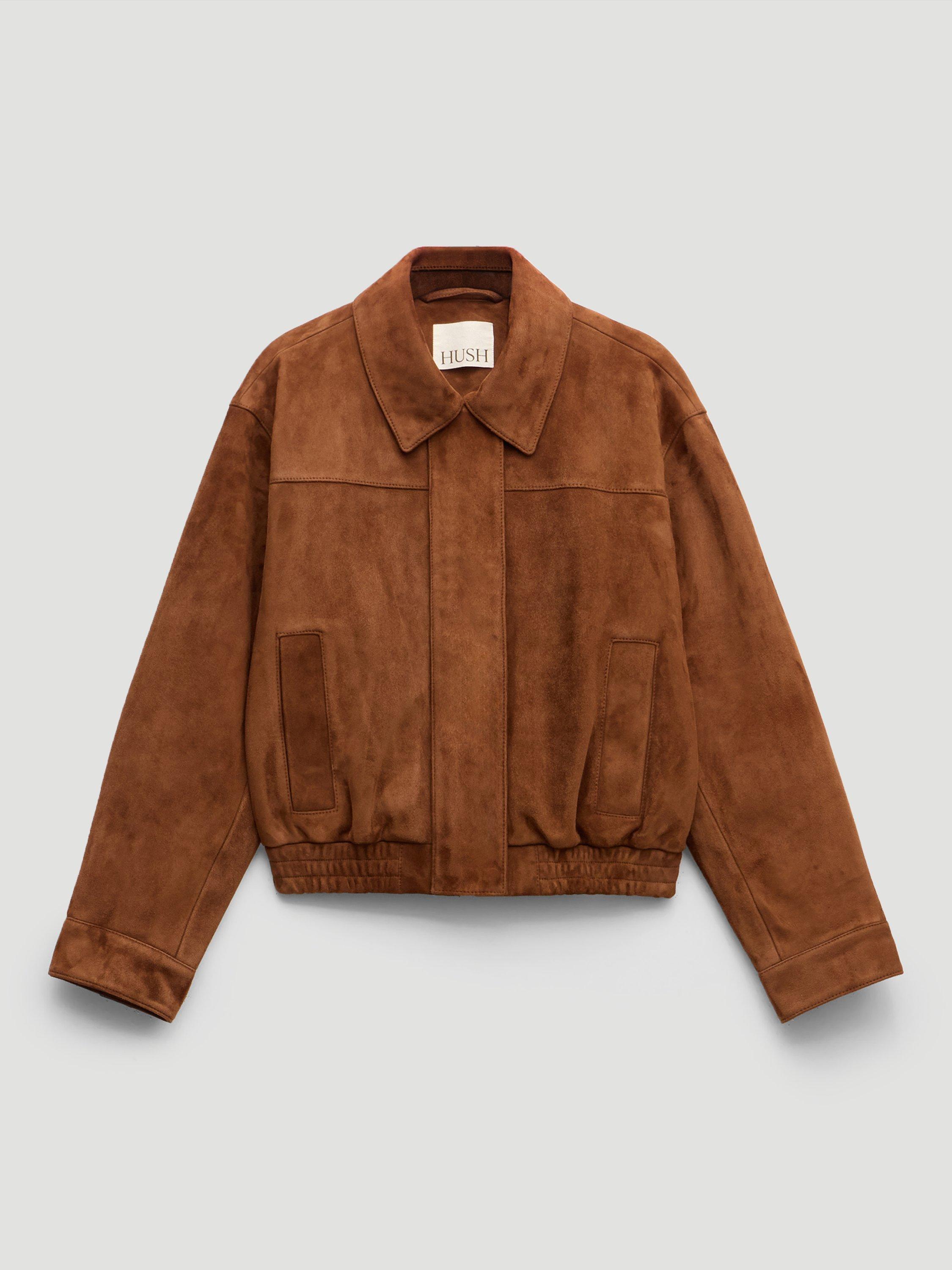 Product image 4 of 5, which shows HUSH Bomber Suede Jacket, Toffee Brown, L-XL
