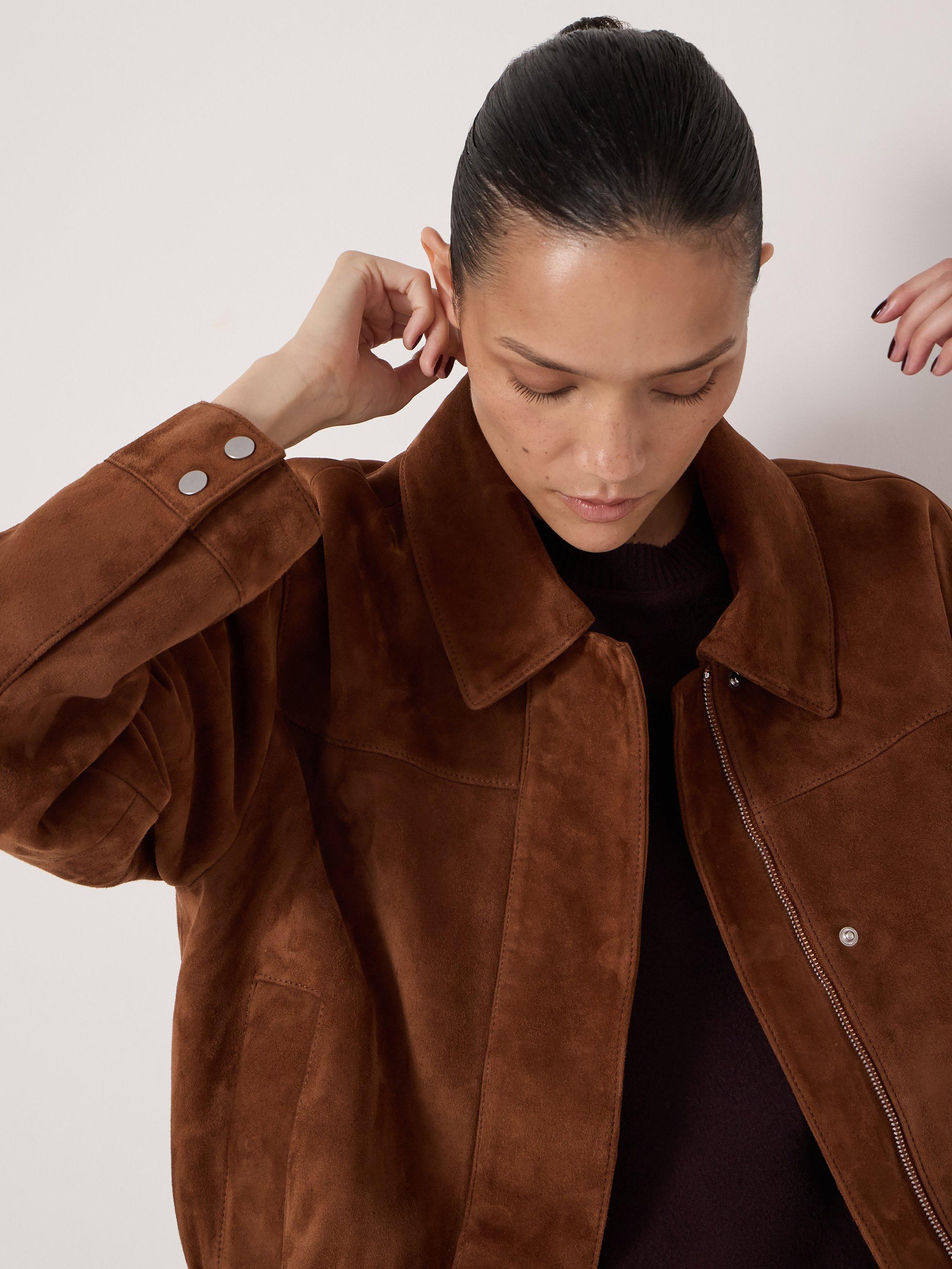 Product image 5 of 5, which shows HUSH Bomber Suede Jacket, Toffee Brown, L-XL