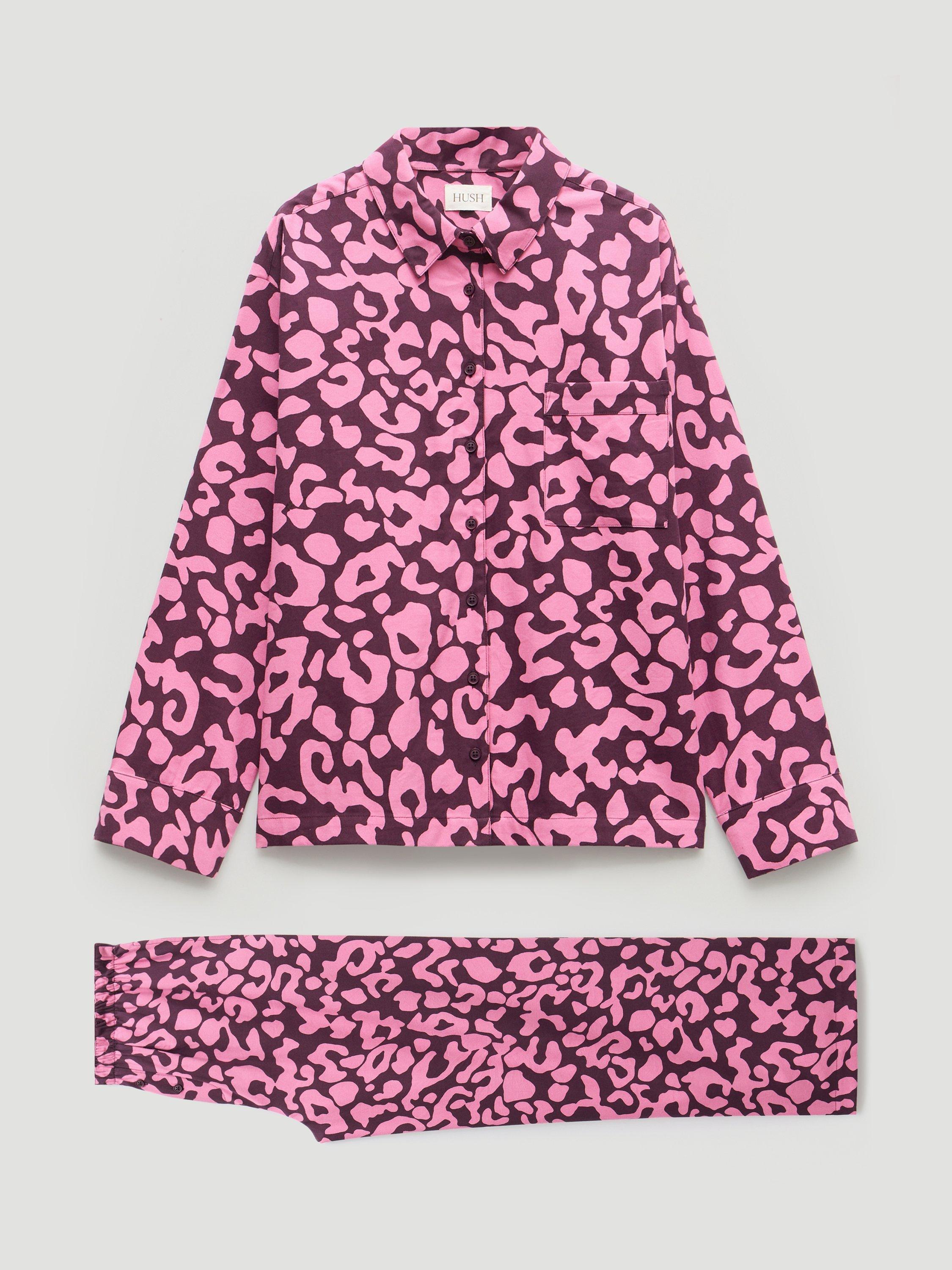 Product image 4 of 6, which shows HUSH Animal Print Button Through Long Pyjama Set, Pink/Multi, XS-S