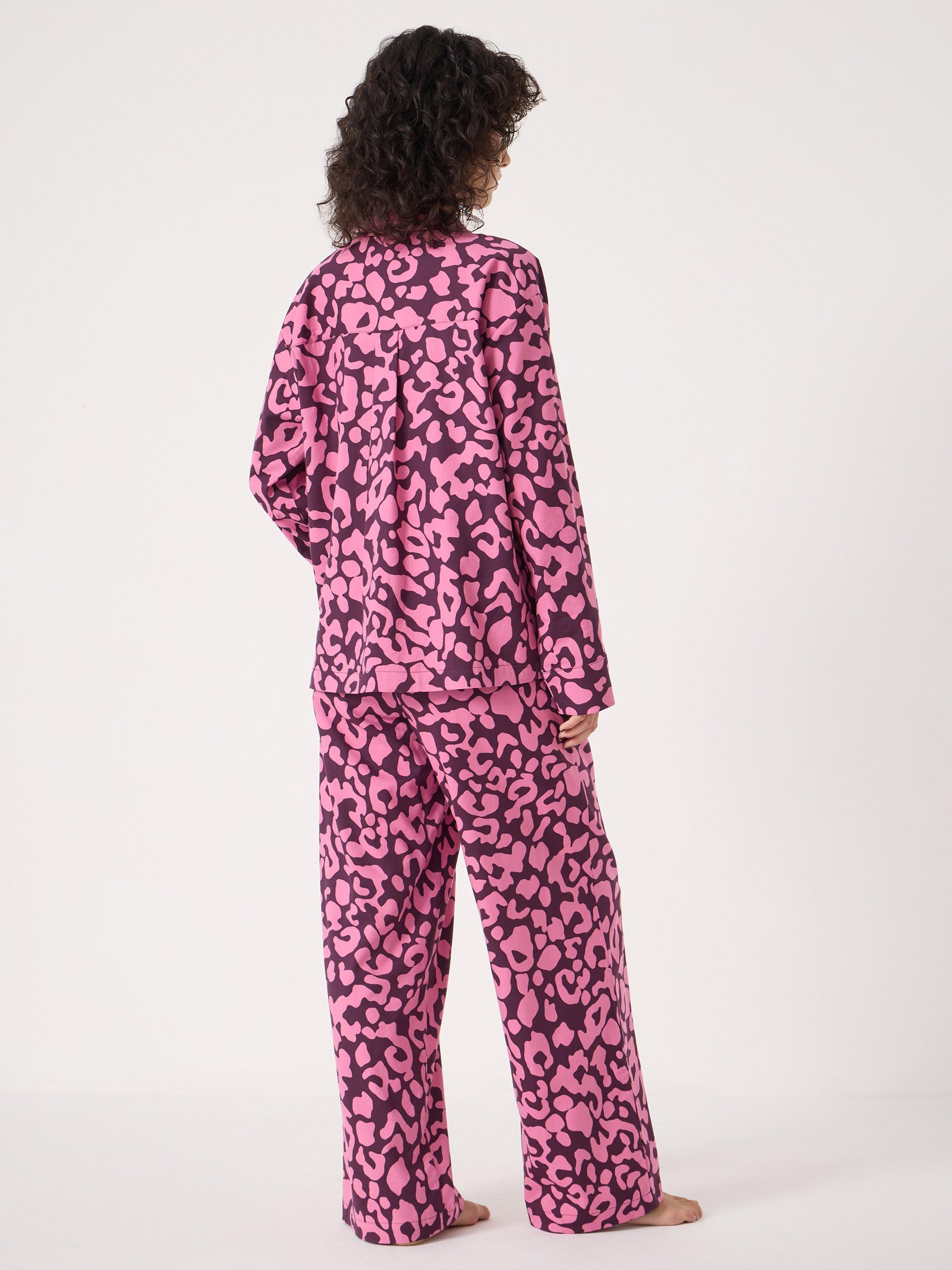 Product image 5 of 6, which shows HUSH Animal Print Button Through Long Pyjama Set, Pink/Multi, XS-S