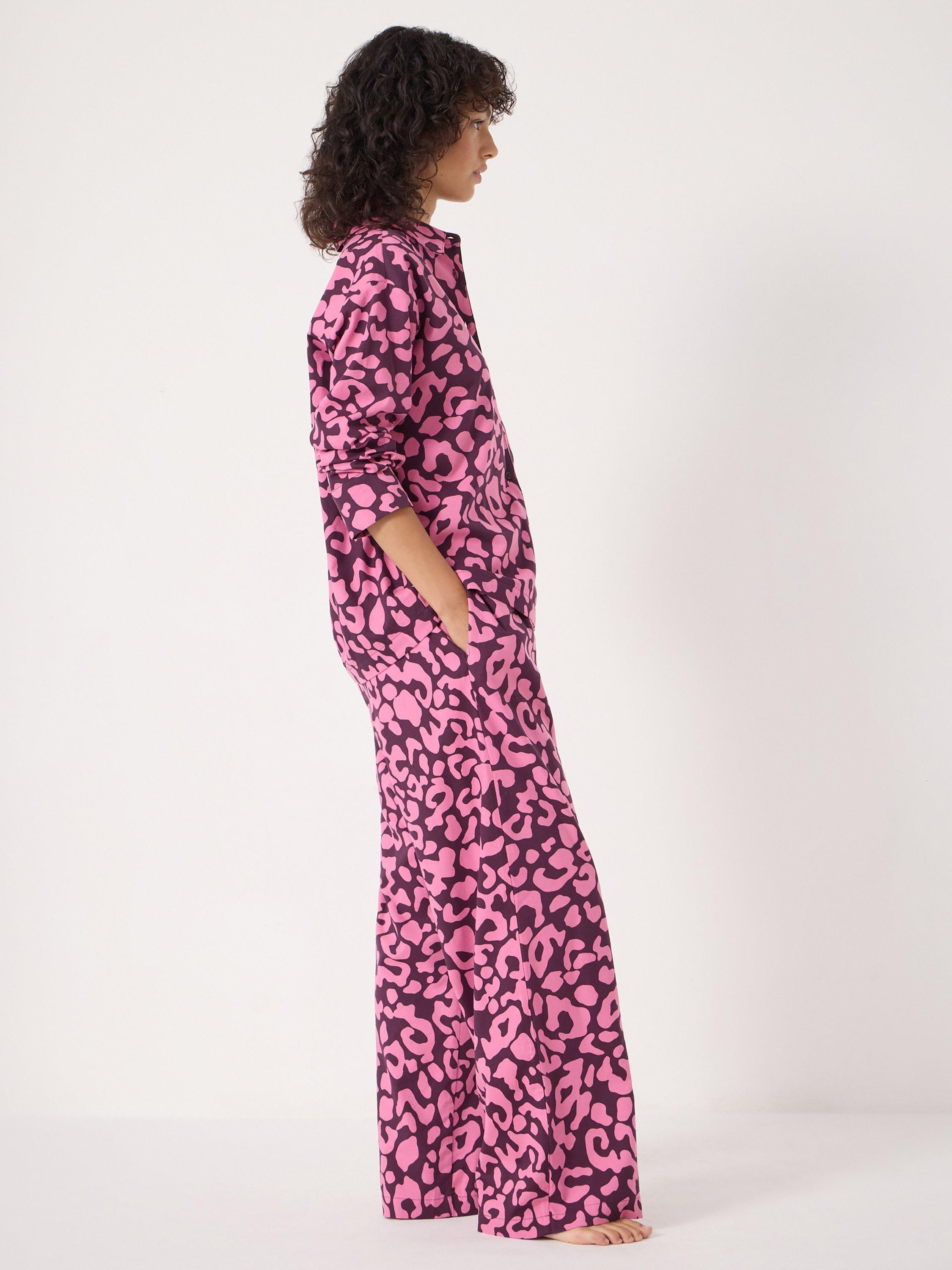 Product image 6 of 6, which shows HUSH Animal Print Button Through Long Pyjama Set, Pink/Multi, XS-S