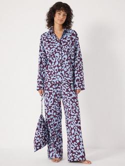 HUSH Animal Print Button Through Long Pyjama Set, Blue/Multi