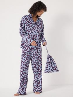 HUSH Animal Print Button Through Long Pyjama Set - view 2, Blue/Multi