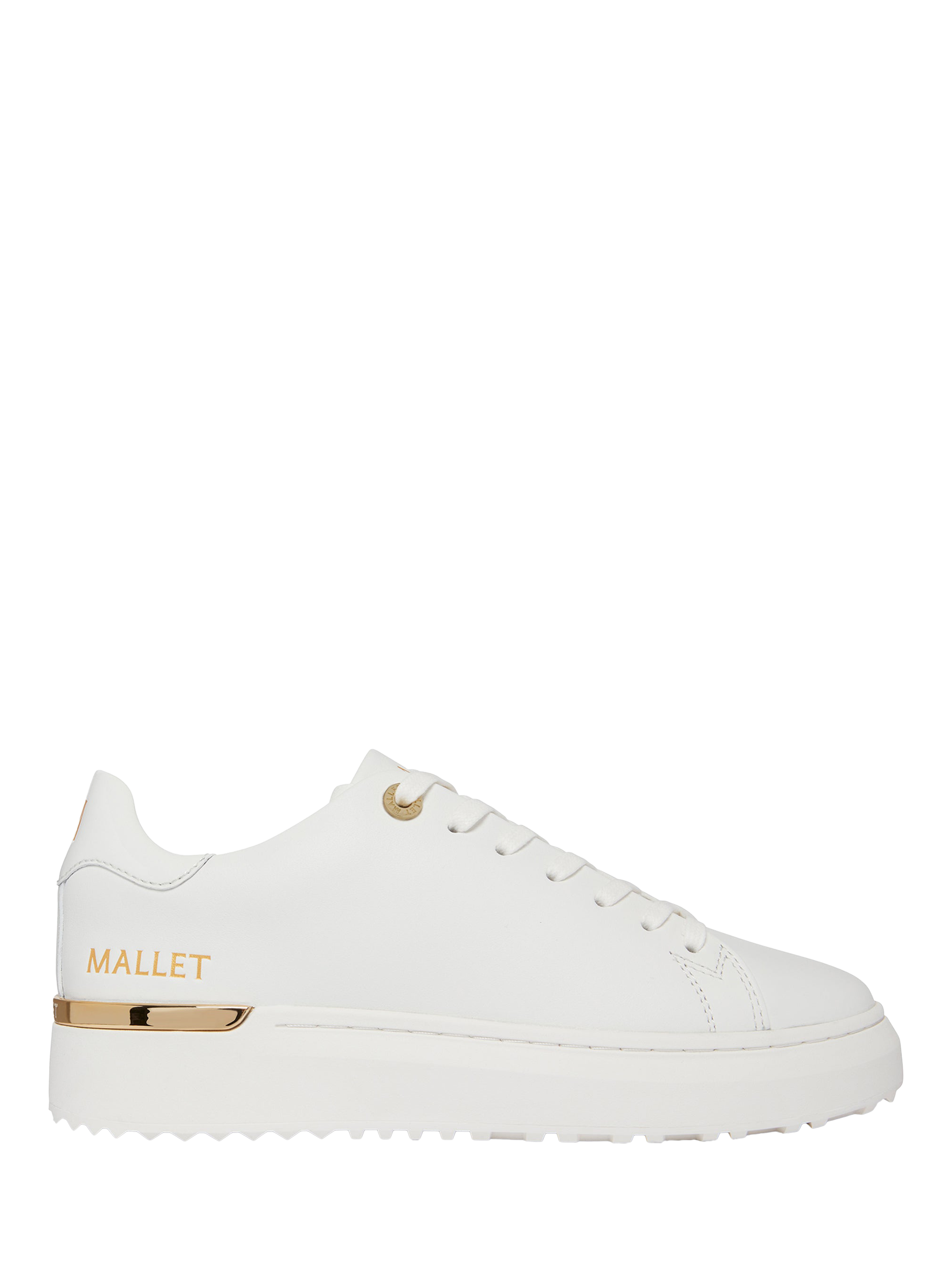 Product image 1 of 5, which shows Mallet GRFTR Lite Leather Lace Up Trainers, White, 5