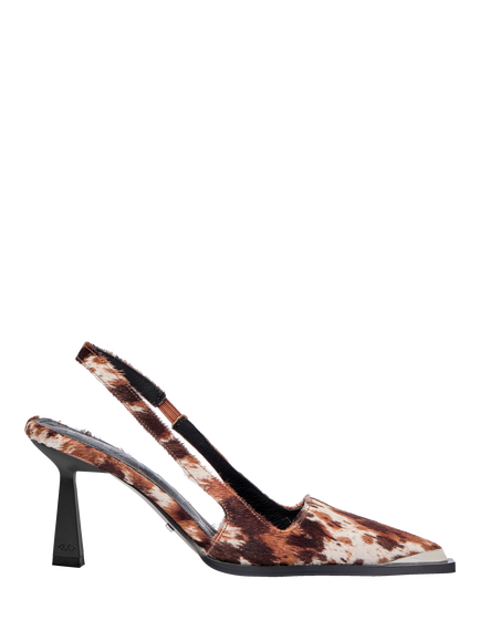 Mallet Selene Leather Stiletto Heel Slingback Sandals, Brown Multi