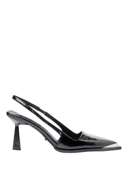 Mallet Selene Leather Stiletto Heel Slingback Sandals, Black