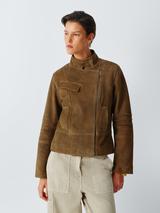 John Lewis x REJINA PYO Suede Biker Jacket, Toffee