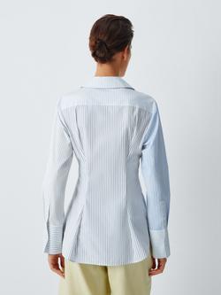 John Lewis x REJINA PYO Mixed Stripe Cotton Shirt, Blue/White - view 2, Blue/White