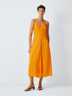 John Lewis x REJINA PYO Textured Satin Button Detail Sleeveless Midi Dress, Orange