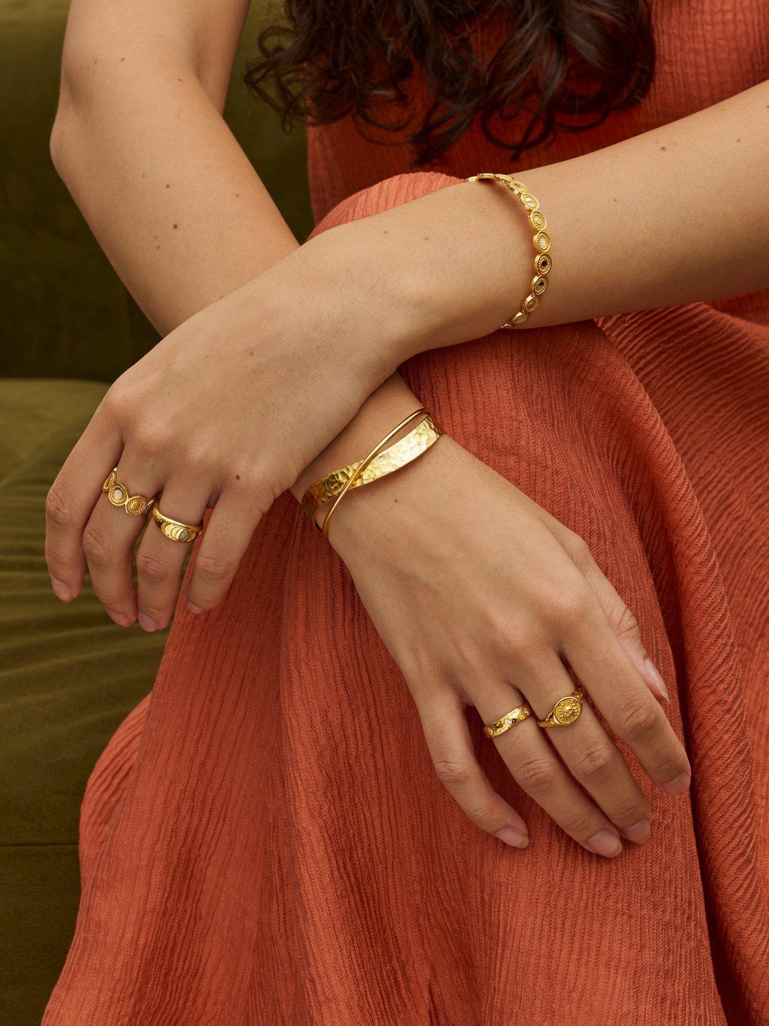 Product image 3 of 4, which shows Ottoman Hands Moon Phase Cuff, Gold