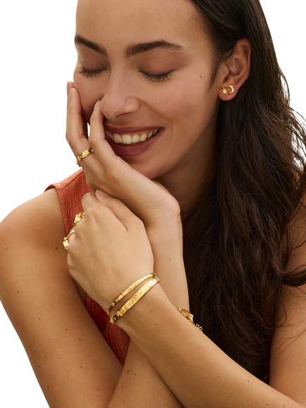 Ottoman Hands Crystal Star Cuff, Gold - view 2, Gold