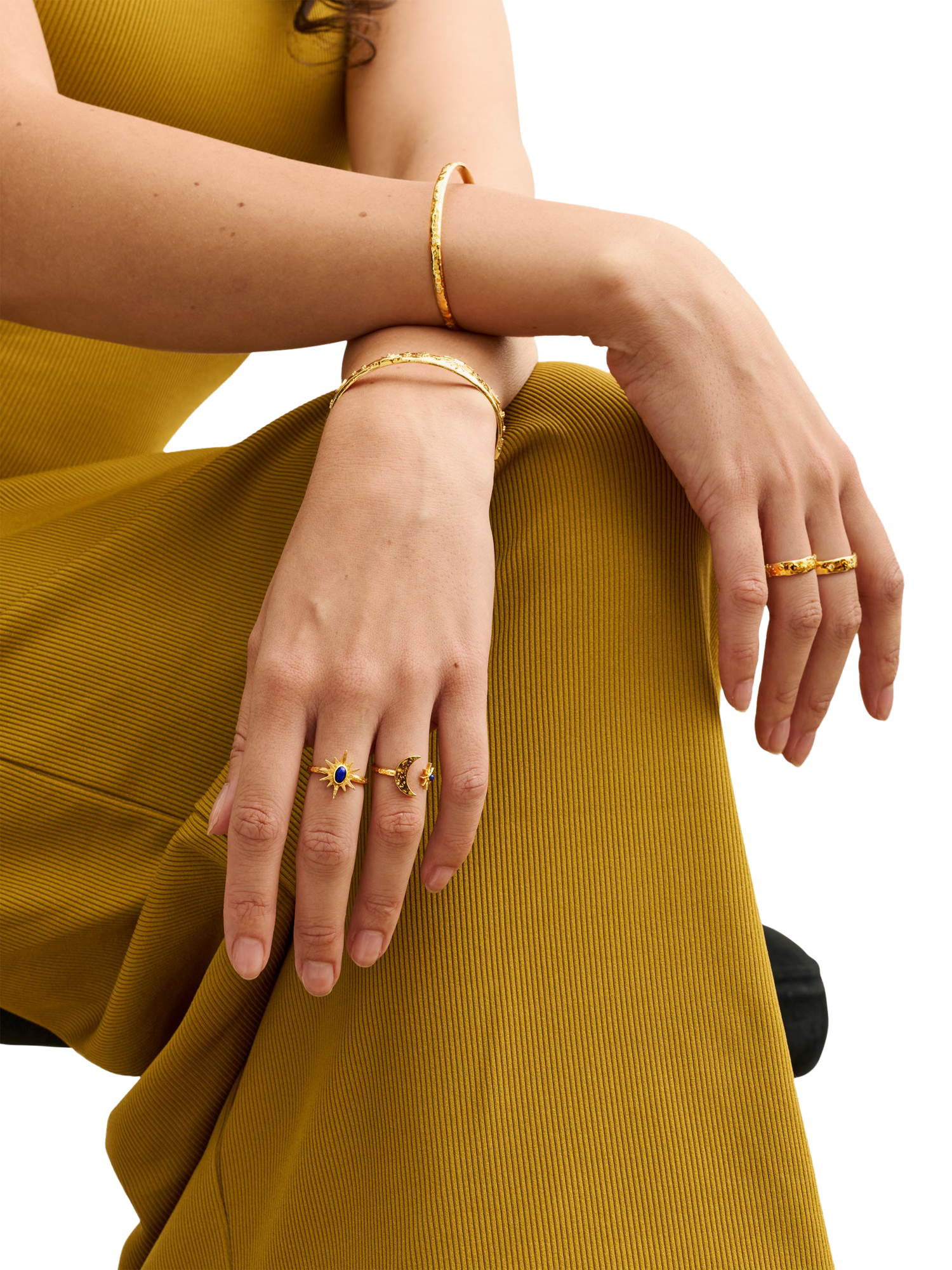 Product image 3 of 5, which shows Ottoman Hands Crystal Star Cuff, Gold