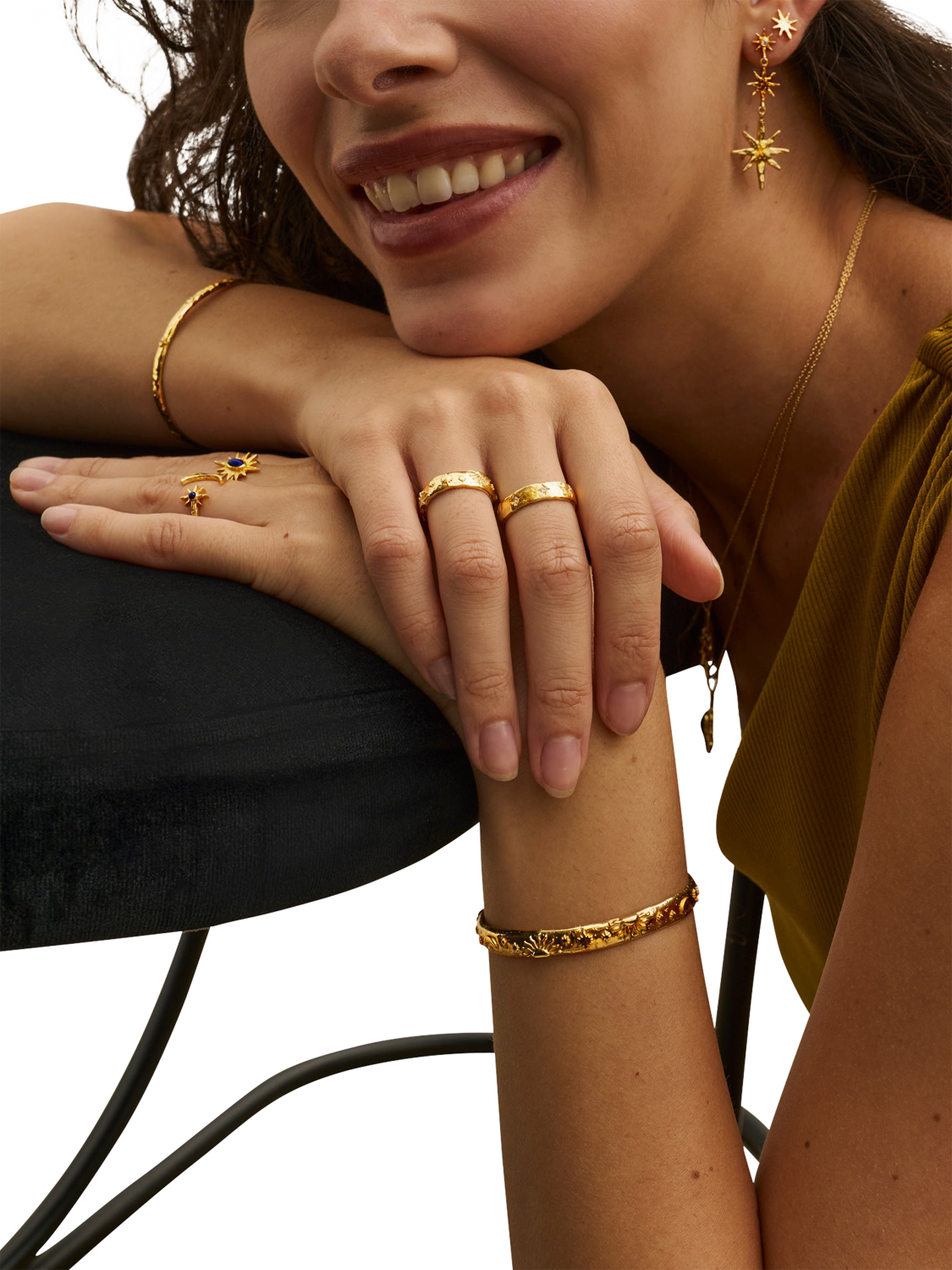 Product image 2 of 5, which shows Ottoman Hands Celestial Cuff Bracelet, Gold