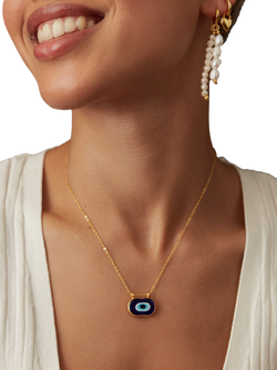 Ottoman Hands Evil Eye Necklace, Gold - view 2, Gold