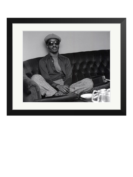 Sonic Editions 'Stevie Wonder Relaxing' Framed Photographic Print, Black/White, Black
