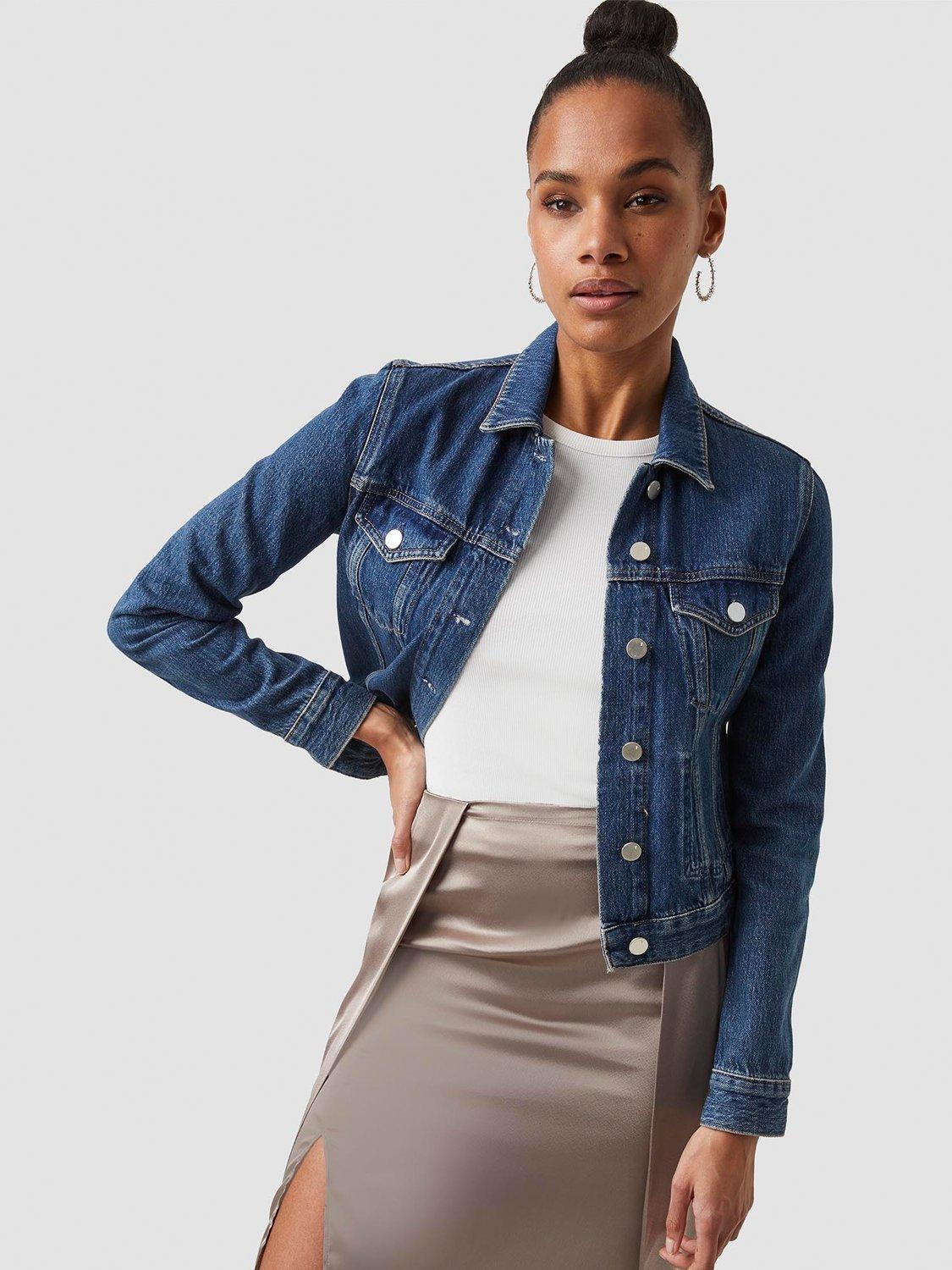 Product image 1 of 5, which shows French Connection Macee Micro Western Denim Jacket, Indigo Wash, 10
