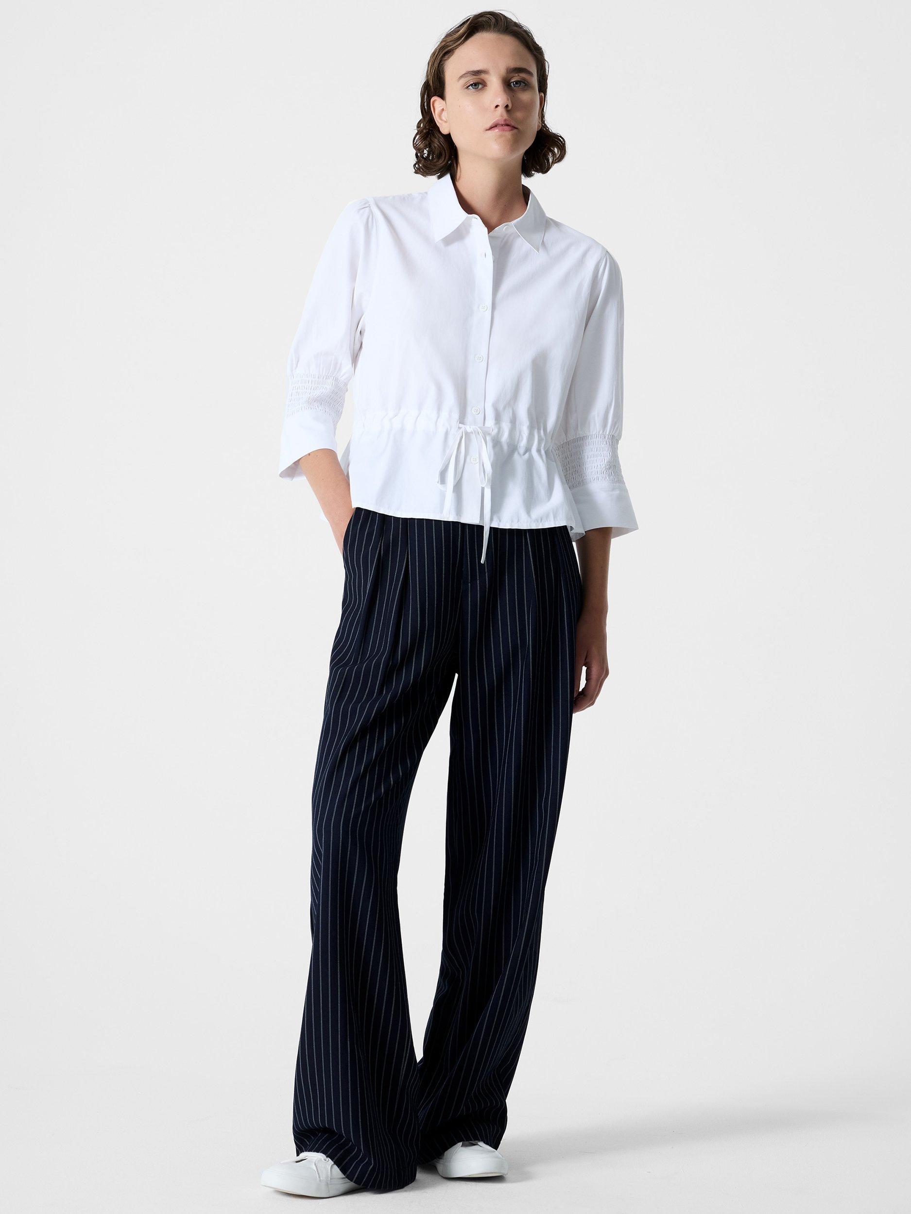 Product image 2 of 4, which shows French Connection Era Collar Poplin Cotton Blend Blouse, Linen White, XS