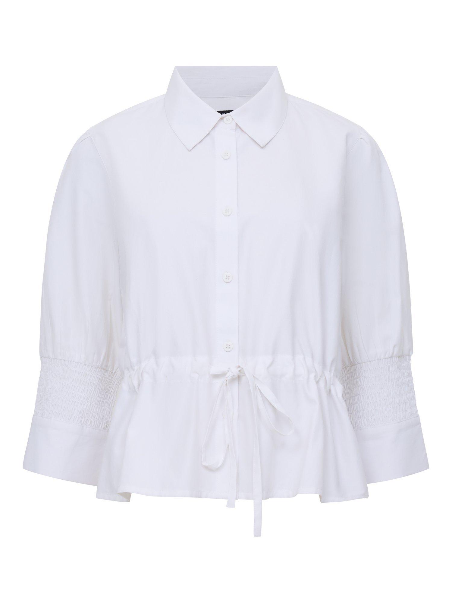 Product image 4 of 4, which shows French Connection Era Collar Poplin Cotton Blend Blouse, Linen White, XS