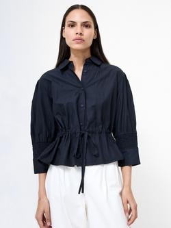French Connection Era Collar Poplin Cotton Blend Blouse, Navy