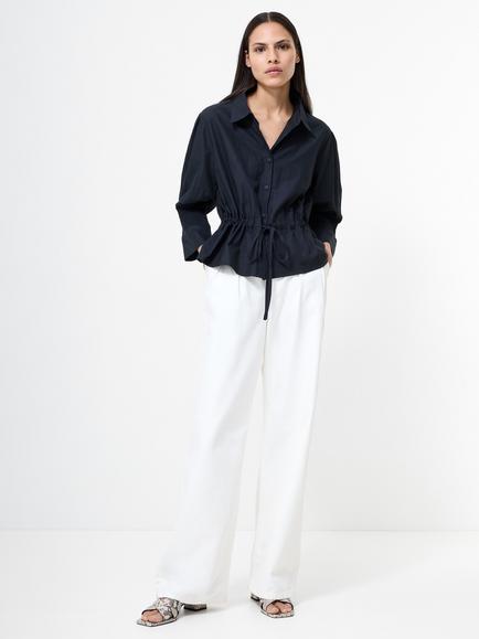 French Connection Era Collar Poplin Cotton Blend Blouse - view 2, Navy