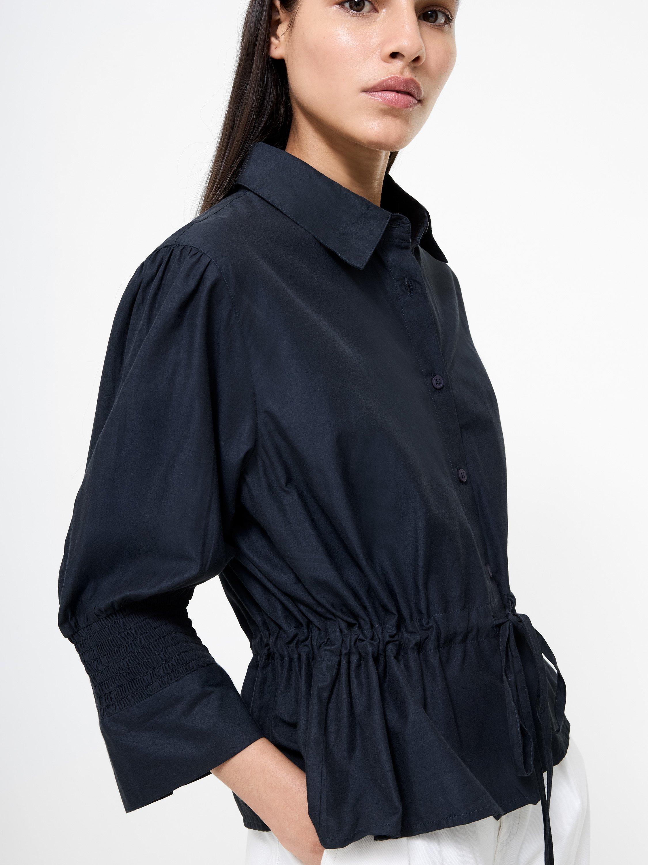 Product image 3 of 5, which shows French Connection Era Collar Poplin Cotton Blend Blouse, Navy, XS