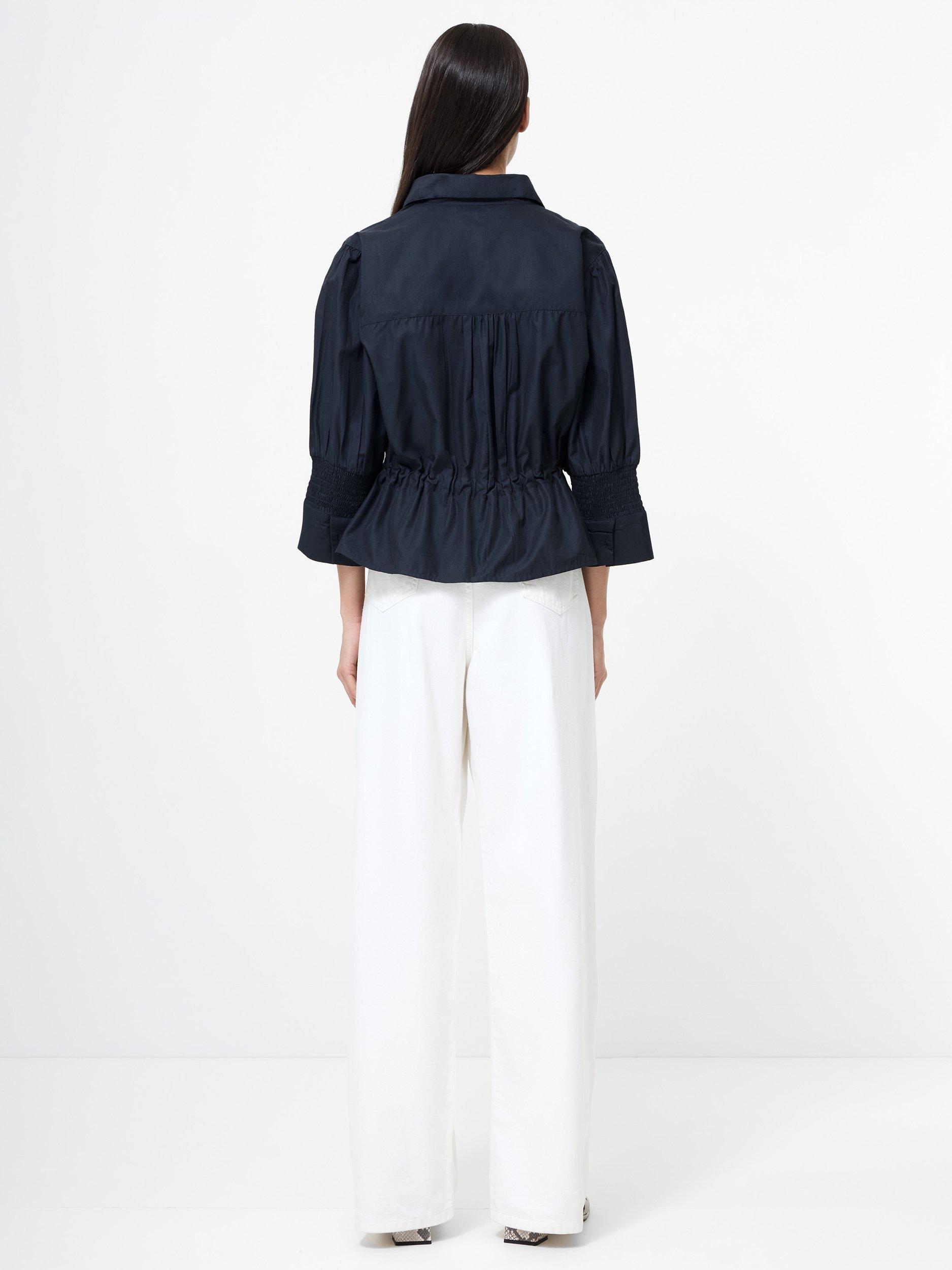 Product image 4 of 5, which shows French Connection Era Collar Poplin Cotton Blend Blouse, Navy, XS