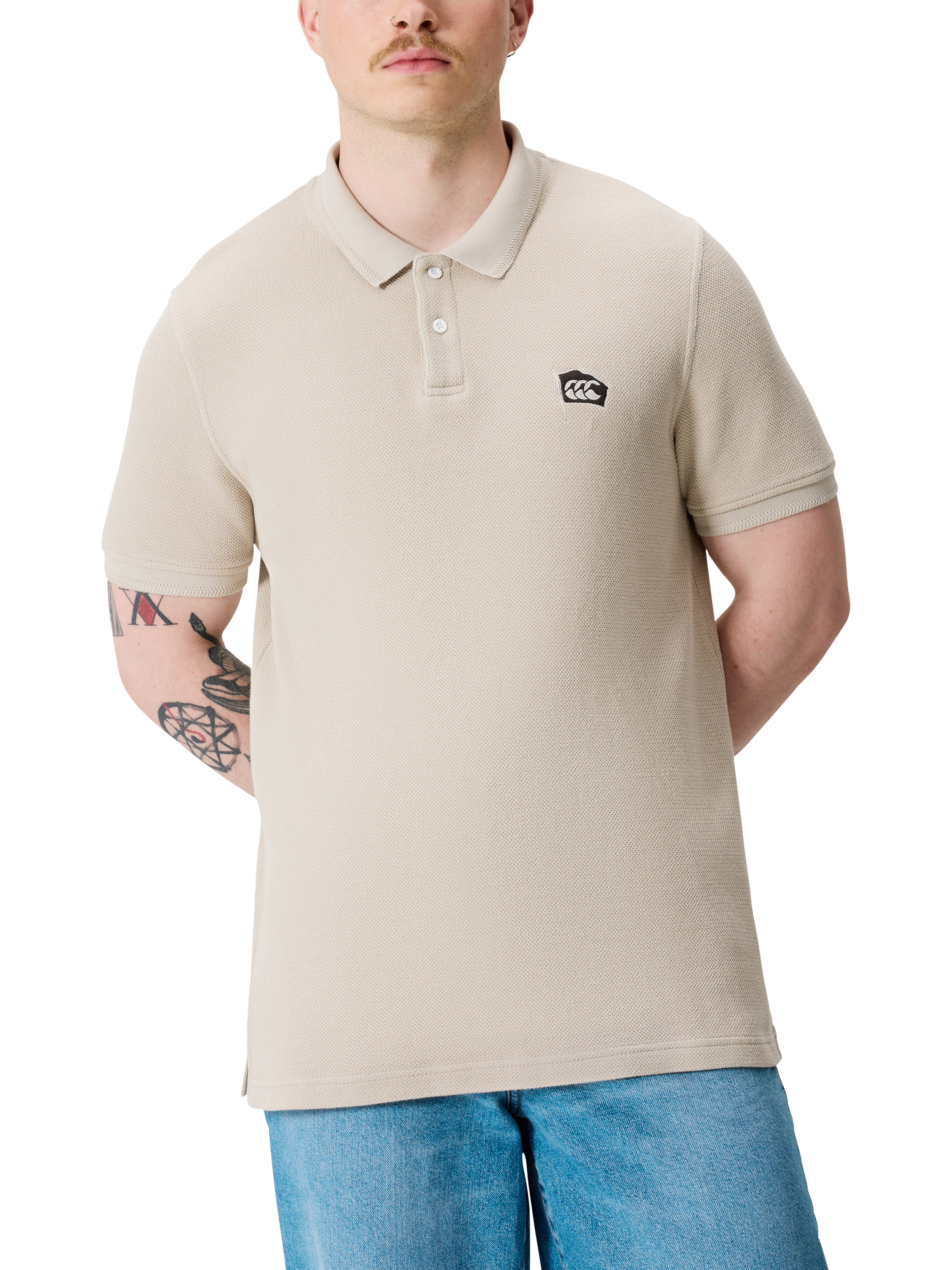 Product image 1 of 8, which shows Canterbury CCC Classic Polo, Beige Red, S