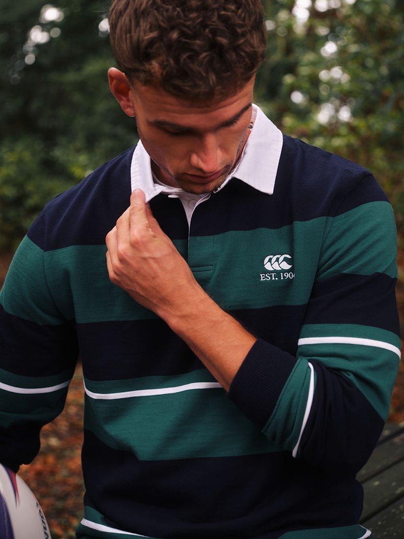 Product image 2 of 7, which shows Canterbury CCC Multi Stripe Rugby Jersey, Green Stripe, S