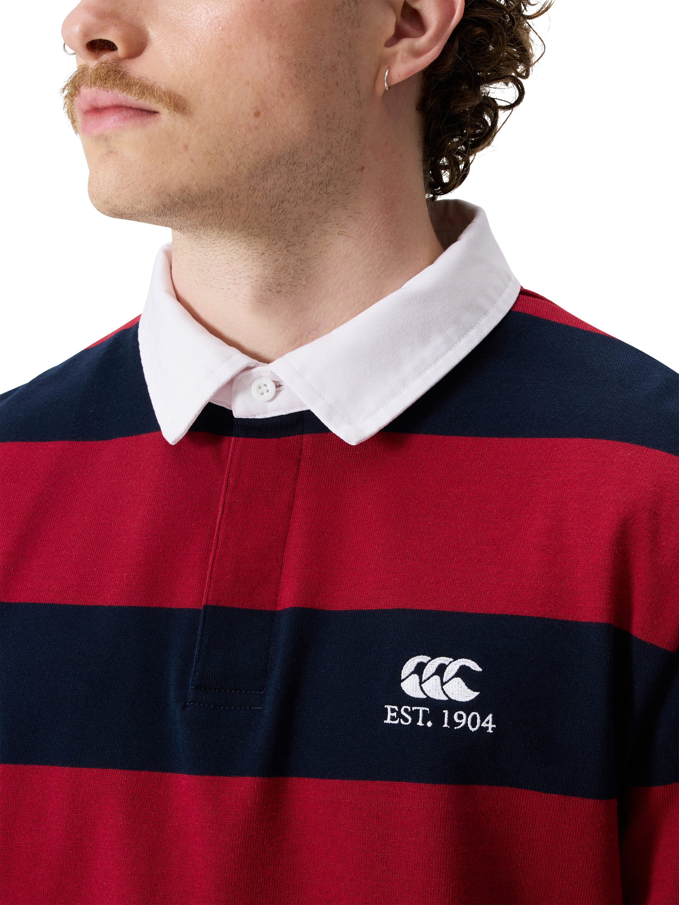 Product image 4 of 8, which shows Canterbury CCC Hoop Rugby Jersey, Red/Blue, S