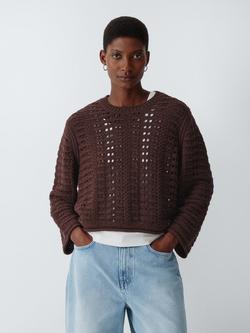 AND/OR Crew Neck Open Stitch Jumper, Chocolate
