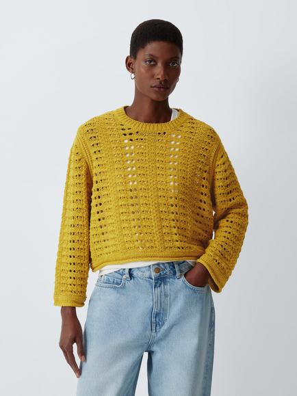 AND/OR Crew Neck Open Stitch Jumper, Mustard