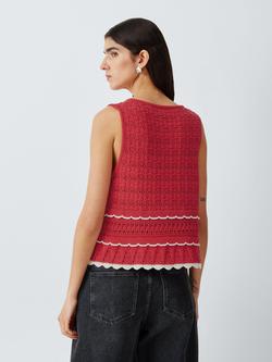 AND/OR Scallop Trim Knitted Waistcoat, Red - view 2, Red