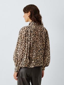 AND/OR Cassie Leopard Print Tie Neck Top, Leopard - view 2, Leopard
