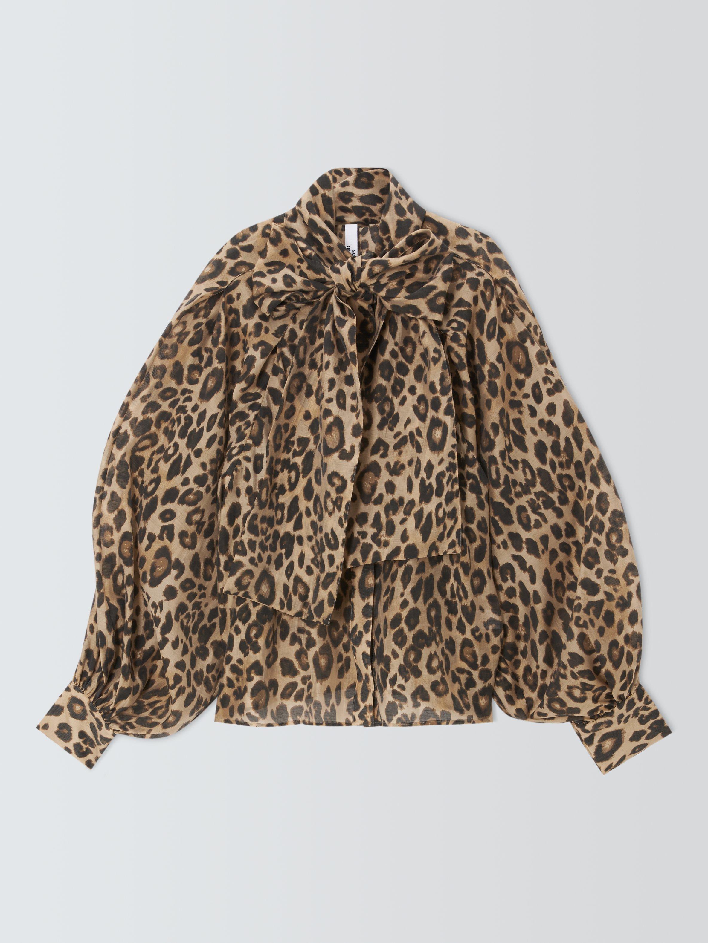 Product image 1 of 1, which shows AND/OR Cassie Leopard Print Tie Neck Top, Leopard, 6