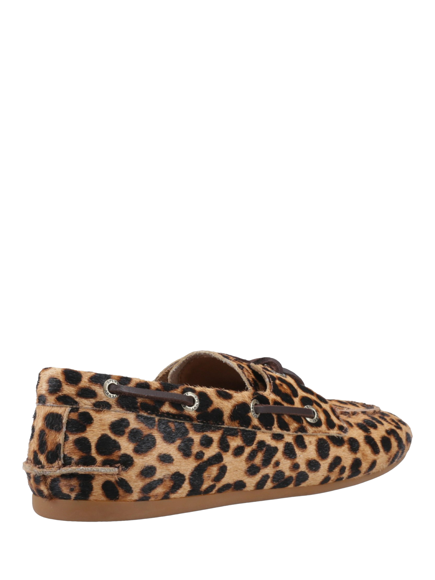 Product image 3 of 6, which shows Sperry Leopard Print Leather Slim Boat Shoes, Tan, 4