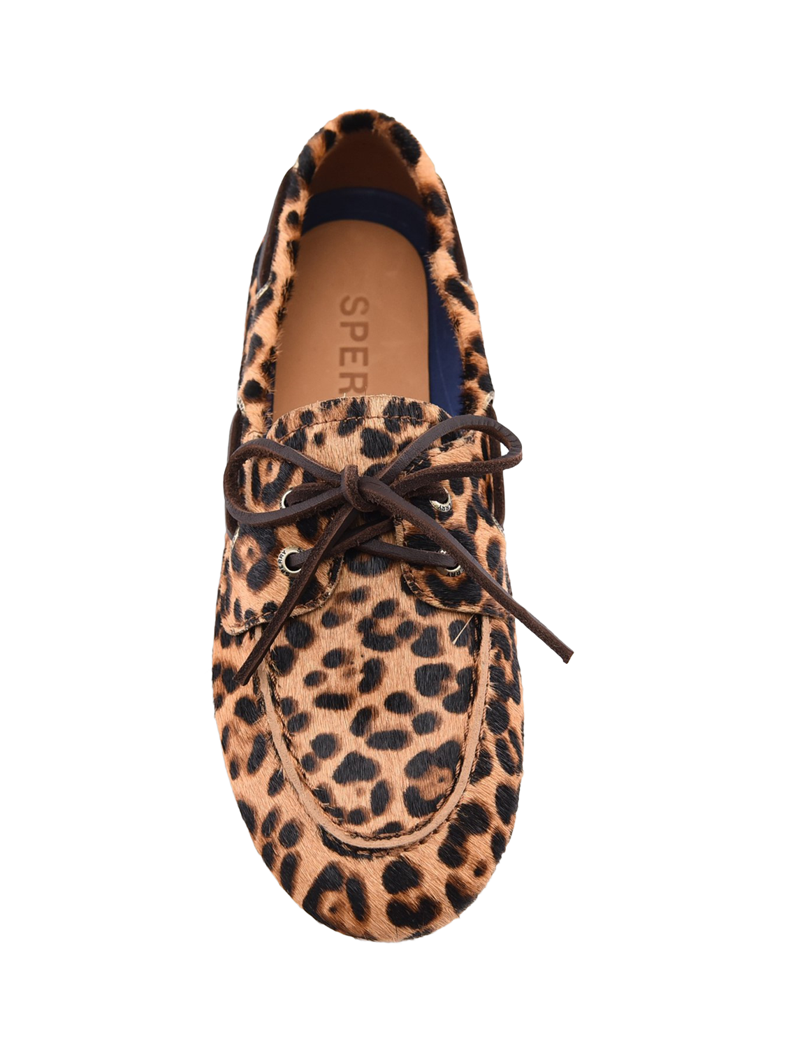 Product image 6 of 6, which shows Sperry Leopard Print Leather Slim Boat Shoes, Tan, 4