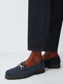 John Lewis Orlie Suede Snaffle Trim Flatform Moccasins, Navy - view 2, Navy