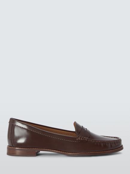 John Lewis Pennie Leather Loafers, Chocolate, Chocolate