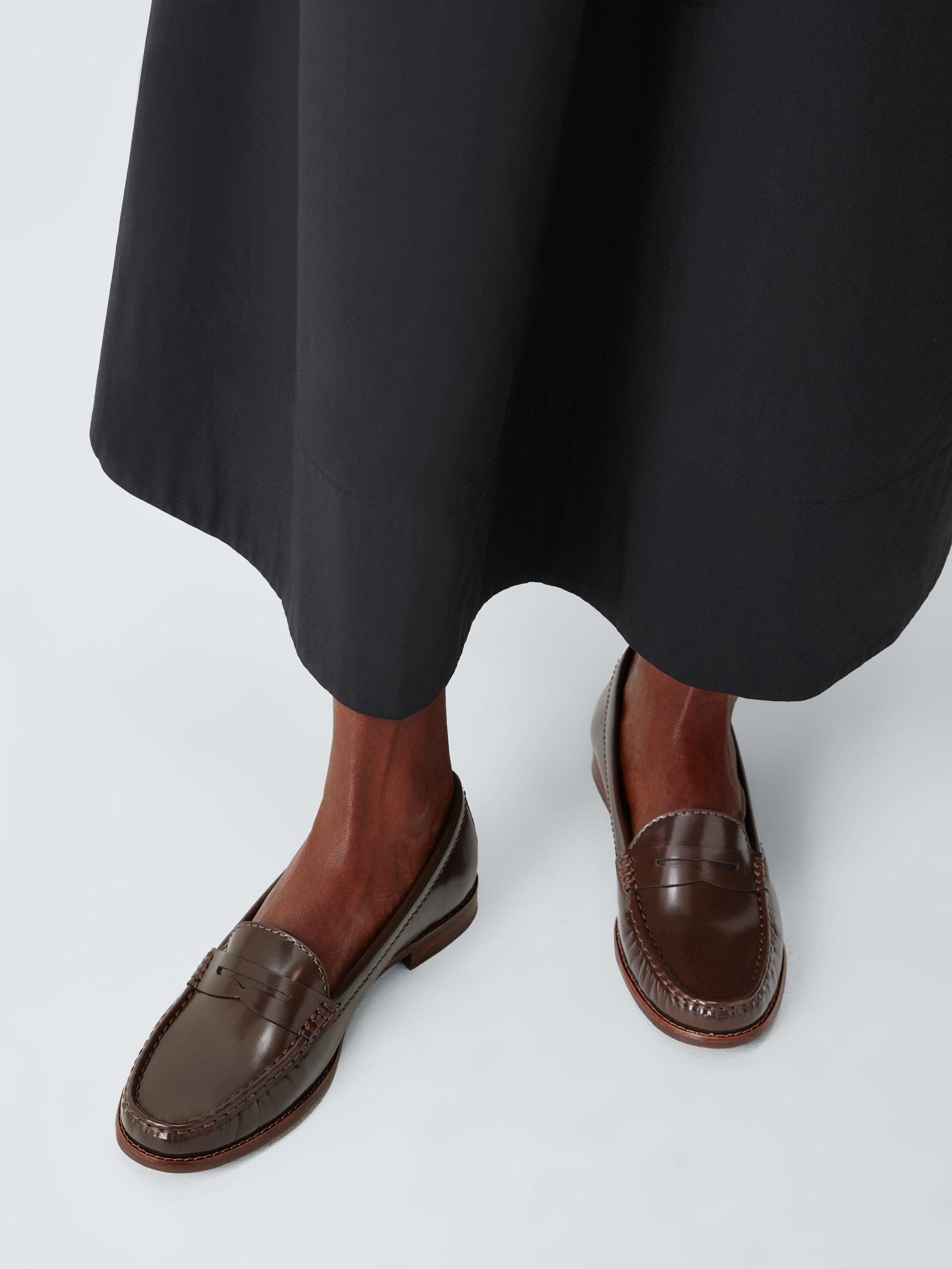 Product image 2 of 5, which shows John Lewis Pennie Leather Loafers, Chocolate, 3