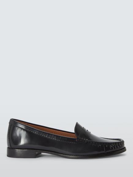 John Lewis Pennie Leather Loafers, Black, Black