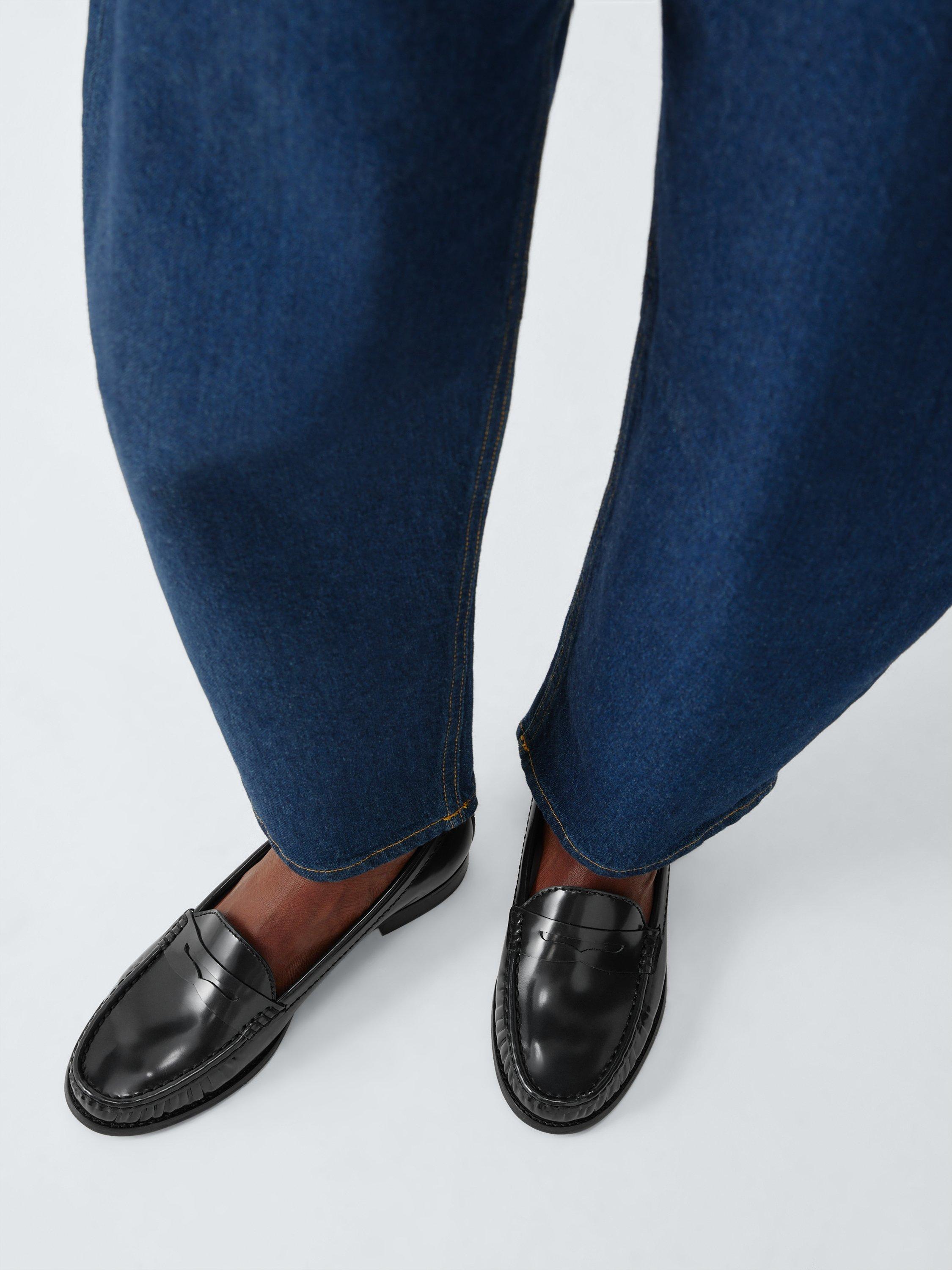 Product image 2 of 5, which shows John Lewis Pennie Leather Loafers, Black, 3