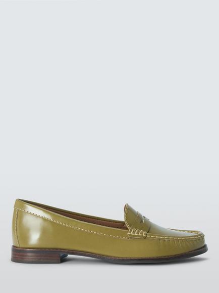 John Lewis Pennie Leather Loafers, Avocado, Avocado