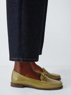 John Lewis Pennie Leather Loafers, Avocado - view 2, Avocado