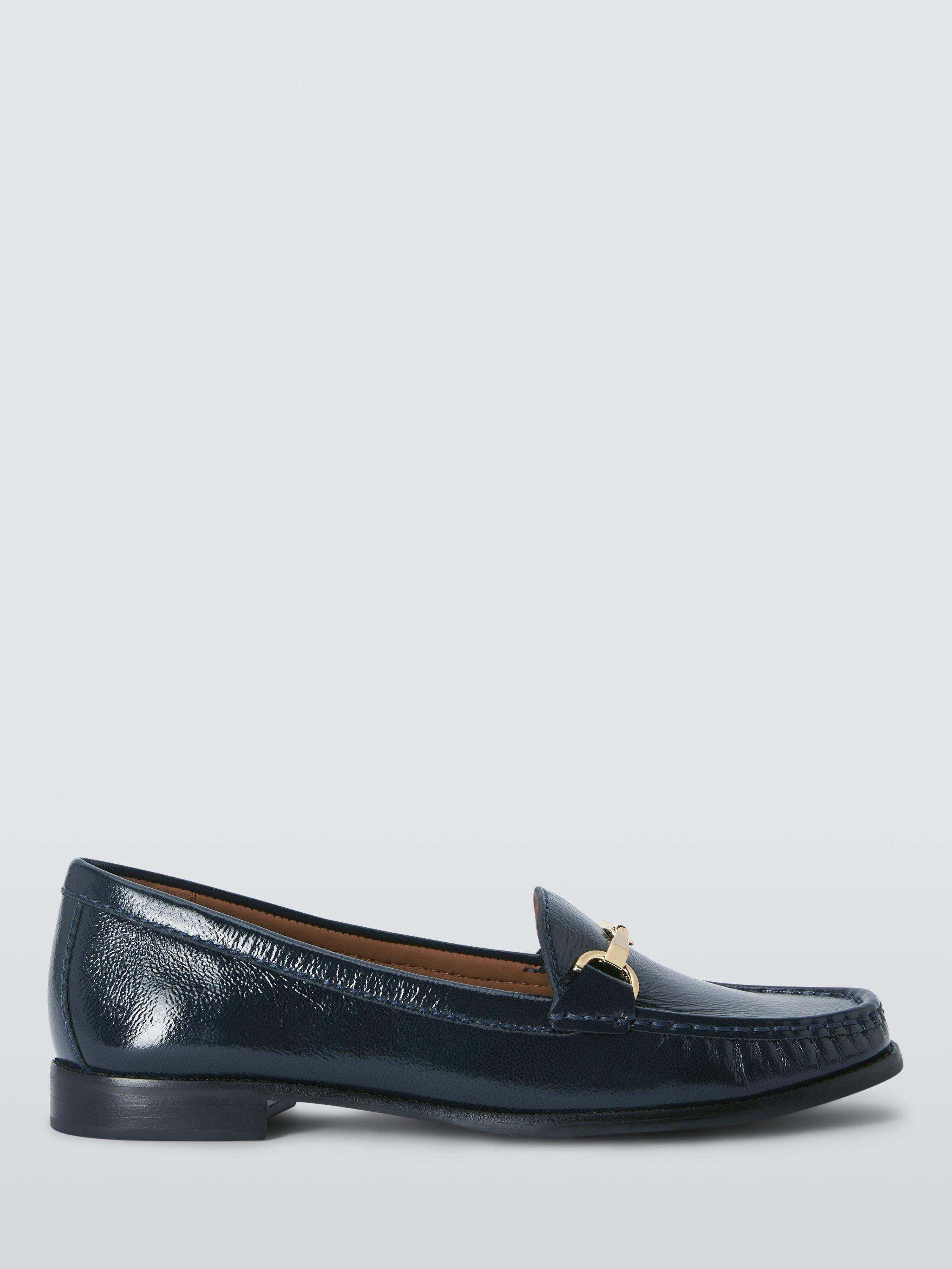 Product image 1 of 5, which shows John Lewis Augusta Wide Fit Leather Snaffle Trim Moccasins, Navy, 3