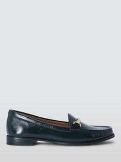John Lewis Augusta Wide Fit Leather Snaffle Trim Moccasins, Navy, Navy